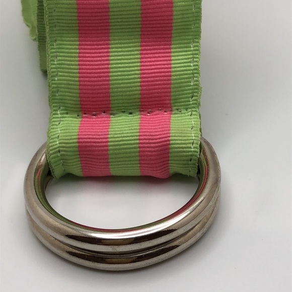 YRI Womens Green and Pink Color Striped Ribbon Sz Large Belt. Made in USA - Picture 2 of 6